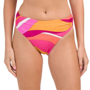 NWT! Women’s TRINA TURK Vivid Vista Printed Shirred high waist bikini bottoms 14